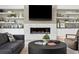 Modern living room features a sleek fireplace, built-in shelving, and contemporary design at 2902 S Beach Dr, Tampa, FL 33629