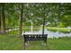 Scenic view of community pond with a fountain, surrounded by lush trees and a peaceful bench at 5270 Neil Dr, St Petersburg, FL 33714