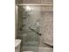 Modern bathroom with a glass-enclosed shower and safety bars at 5530 80Th N St # A306, St Petersburg, FL 33709
