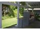 Covered outdoor kitchen with stainless steel grill and lush green view at 6160 Fitzgerald Road, Odessa, FL 33556