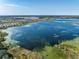 Expansive aerial view showing a tranquil lake surrounded by new residential developments, parks, and natural landscapes at 8296 Olive Brook Dr, Wesley Chapel, FL 33545