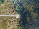 Aerial shot features a wooden dock extending into the lake, offering access for fishing and enjoying the waterfront scenery at 8296 Olive Brook Dr, Wesley Chapel, FL 33545