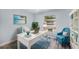 Stylish office featuring a sleek white desk, blue chairs, and a decorative rug at 2770 Keats Ter # C, Palm Harbor, FL 34684