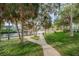 Green park featuring palm trees, mature trees, a sidewalk, and a glimpse of waterfront at 6406 Congress St, New Port Richey, FL 34653