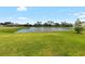 Scenic backyard view featuring a serene pond, offering a peaceful and natural environment at 8916 Windlass Cv, Parrish, FL 34219