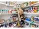 Walk-in pantry with metal shelving holding an abundance of food and supplies for easy organization at 8916 Windlass Cv, Parrish, FL 34219