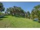 Manicured backyard with tropical landscaping and a tranquil pond, creating a peaceful outdoor space at 8927 Key West Island Way, Riverview, FL 33578
