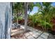 Landscaped backyard features a unique paver walkway and lush tropical foliage at 1304 Withlacoochee St, Safety Harbor, FL 34695