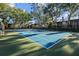 Community tennis court surrounded by mature trees with a blue surface and chain-link fence at 2665 Sequoia Ter # 306, Palm Harbor, FL 34683