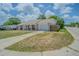 Welcoming single-story home featuring a covered front porch, next to an attached garage and concrete driveway at 4150 Woodsville Dr, New Port Richey, FL 34652