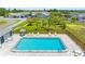 Community pool with lounge chairs and umbrellas in a neighborhood setting with palm trees at 4943 New England Blvd # 105, New Port Richey, FL 34652