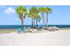 Picturesque beach with palm trees, turquoise chairs, rocks, and clear blue skies for a relaxing coastal experience at 4943 New England Blvd # 105, New Port Richey, FL 34652