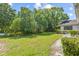 View of the backyard, showcasing the lush lawn and mature trees at 5434 Wellfield Rd, New Port Richey, FL 34655