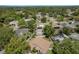 Aerial view showcases numerous backyard pools and solar panels in this lovely tree-filled community at 627 Belted Kingfisher N Dr, Palm Harbor, FL 34683