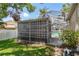 Landscaped backyard featuring a screened-in pool and patio, offering a great outdoor living space at 627 Belted Kingfisher N Dr, Palm Harbor, FL 34683