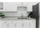 Close up of white cabinets, stainless sink and granite countertops at 7110 Bonito St, Tampa, FL 33617