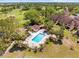 Aerial view showcasing the sparkling community pool and jacuzzi surrounded by lush palm trees at 8103 Bardmoor Pl # 203G, Seminole, FL 33777