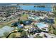 Aerial view of a community showcasing the pool, playground, tennis court, and scenic water features at 11808 Holly Crest Ln, Riverview, FL 33569