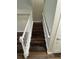 Staircase with white banister and wood stairs leading to the upper level at 12631 Silverdale St, Tampa, FL 33626