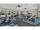 Bright community gym with several exercise machines and ceiling fans for a comfortable workout at 13912 Painted Bunting Ln, Riverview, FL 33579