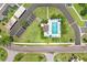 A high-angle view of the pool, adjacent parking, and lush landscaping offers a resort-style living experience at 172 Lakeview Way # 172, Oldsmar, FL 34677