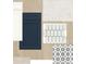 Selection of kitchen materials, including white and navy cabinetry, marble, backsplash, and flooring at 10657 Crescent Creek Xing, Parrish, FL 34219