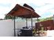 Outdoor gazebo featuring a metal frame, wooden roof, countertop, and decorative plants, perfect for entertaining at 11014 Peking Pl, Tampa, FL 33624
