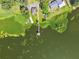 Aerial view of a private dock extending into a serene lake with lush vegetation at 1111 Lakemont Dr, Valrico, FL 33594
