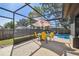 Enjoy the outdoors in this screened-in patio with dining furniture and pool access at 1111 Lakemont Dr, Valrico, FL 33594