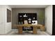 Comfortable home office space with a large wooden desk, shelving unit, and bright natural light at 11844 Blue Diamond Trl, Parrish, FL 34219