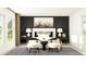 This stylish bedroom has a dark accent wall, neutral furniture, and lots of natural light at 11844 Blue Diamond Trl, Parrish, FL 34219