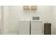 Functional laundry room with a washer, dryer, storage shelf and laundry basket at 18136 Serene Lake Loop, Lutz, FL 33548