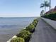 Waterfront view with walkway, lush landscaping, and a distant bridge under a clear sky at 19029 Us Highway 19 N # 5-16, Clearwater, FL 33764
