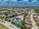 Community aerial view showcasing pool and tennis courts surrounded by lush greenery and well-maintained homes at 2614 Hawk Roost Ct, Holiday, FL 34691