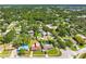 Aerial view of neighborhood homes with trees and a swimming pool at 302 Patty Dr, Oldsmar, FL 34677