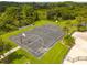 Aerial view of a community basketball court surrounded by palm trees and lush landscaping at 33524 Elm Hill Br, Wesley Chapel, FL 33545