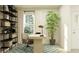 Bright home office with modern desk, shelving, and large window providing ample natural light at 10873 Rustic Eve Ct, Land O Lakes, FL 34638