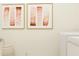 Clean, simple laundry area with art and white washer, ready for chores at 10873 Rustic Eve Ct, Land O Lakes, FL 34638