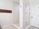 Modern bathroom features a glass shower enclosure with white subway tile and hexagon tile flooring at 13706 Osprey Fern Ln, Riverview, FL 33569