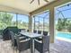 Inviting patio with outdoor dining area, and access to the backyard and swimming pool at 13706 Osprey Fern Ln, Riverview, FL 33569