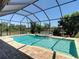Sparkling pool and spa surrounded by a screened enclosure and lush landscaping at 13706 Osprey Fern Ln, Riverview, FL 33569