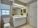 Bathroom featuring a vanity area, toilet, mirror, and window at 17321 Oak Ledge Dr, Lutz, FL 33549