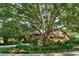 Beautifully landscaped home with mature trees providing shade and curb appeal, showcasing a well-maintained exterior at 17321 Oak Ledge Dr, Lutz, FL 33549