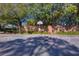 Outdoor basketball court with a well-maintained surface and a brick wall backdrop, shaded by mature trees at 17917 Clear Lake Dr, Lutz, FL 33548