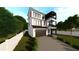 Modern three-story home with a black pergola, a two-car garage, white fencing, and a gray driveway at 2301 N Ridgewood Ave, Tampa, FL 33602