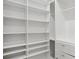 Bright walk-in closet with built-in shelves, drawers, and hanging rods, providing ample storage solutions at 4325 Barletta Ct, Wesley Chapel, FL 33543
