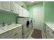 Efficient laundry room equipped with washer, dryer, and storage at 4821 Grand Banks Dr, Wimauma, FL 33598