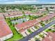 Aerial view of townhomes and serene pond with fountain and lush landscaping at 601 52Nd Ter N, St Petersburg, FL 33703
