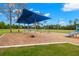 A playful playground features swings and a slide with a blue canopy, nestled in a green lawn surrounded by trees at 6433 Reef Cir, Tampa, FL 33625