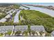 Aerial view of a waterfront community featuring trees, lush landscaping, and a calm canal at 9812 Indian Key Trl # 84, Seminole, FL 33776